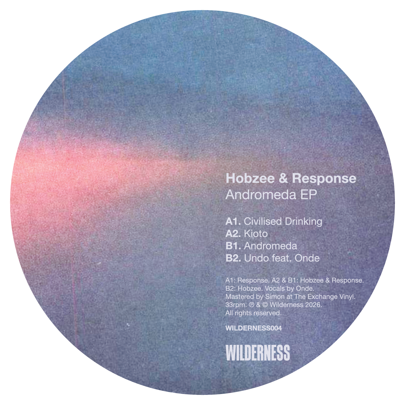 label art of Hobzee & Response - Andromeda EP - 12" vinyl release on Wilderness