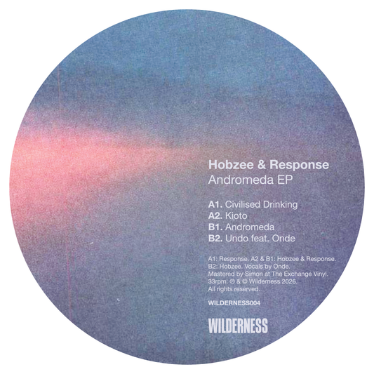 label art of Hobzee & Response - Andromeda EP - 12" vinyl release on Wilderness